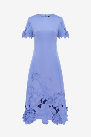 Exclusive LEO LIN Caroline Appliqué Short Sleeve Midi Dress - Moonlight