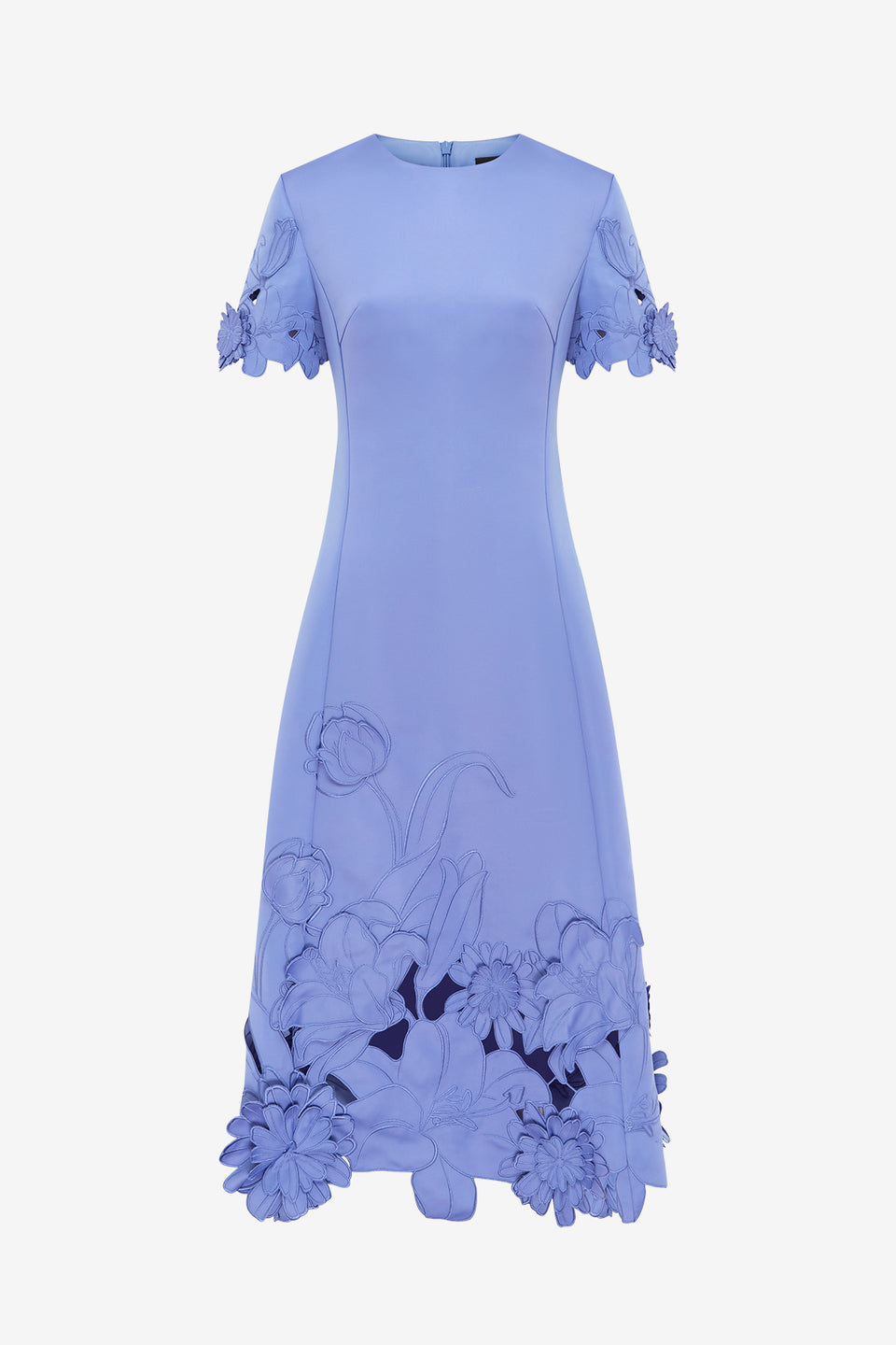 Exclusive LEO LIN Caroline Appliqué Short Sleeve Midi Dress - Moonlight