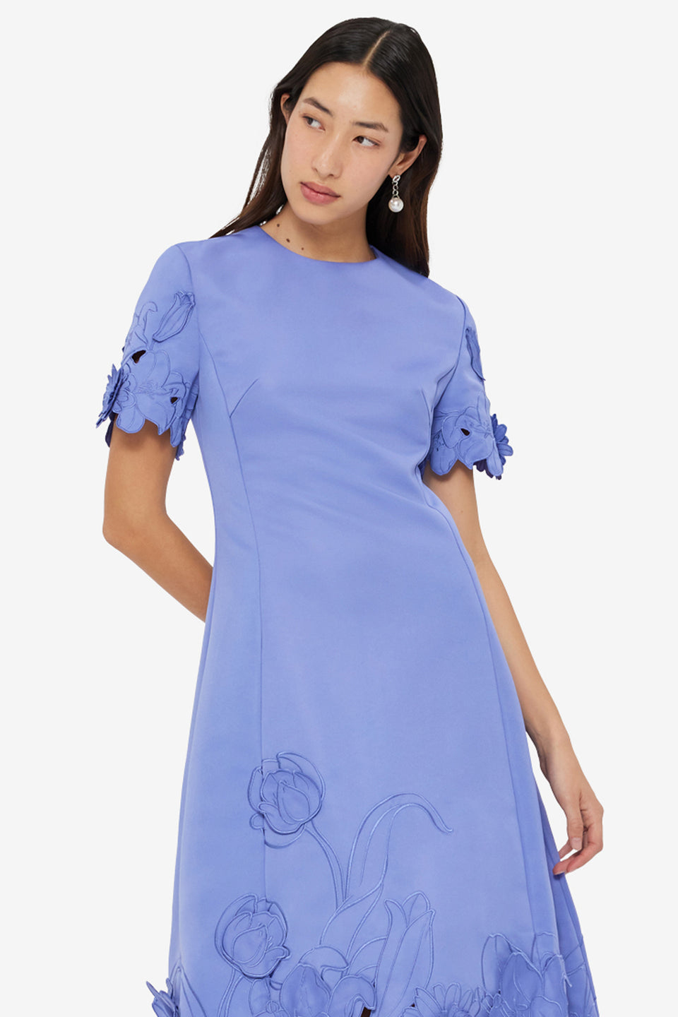 Caroline Appliqué Short Sleeve Midi Dress - Moonlight