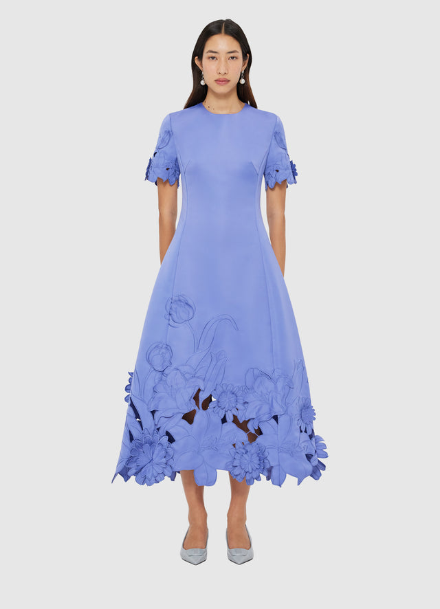 Exclusive LEO LIN Caroline Applique Short Sleeve Midi Dress - Moonlight