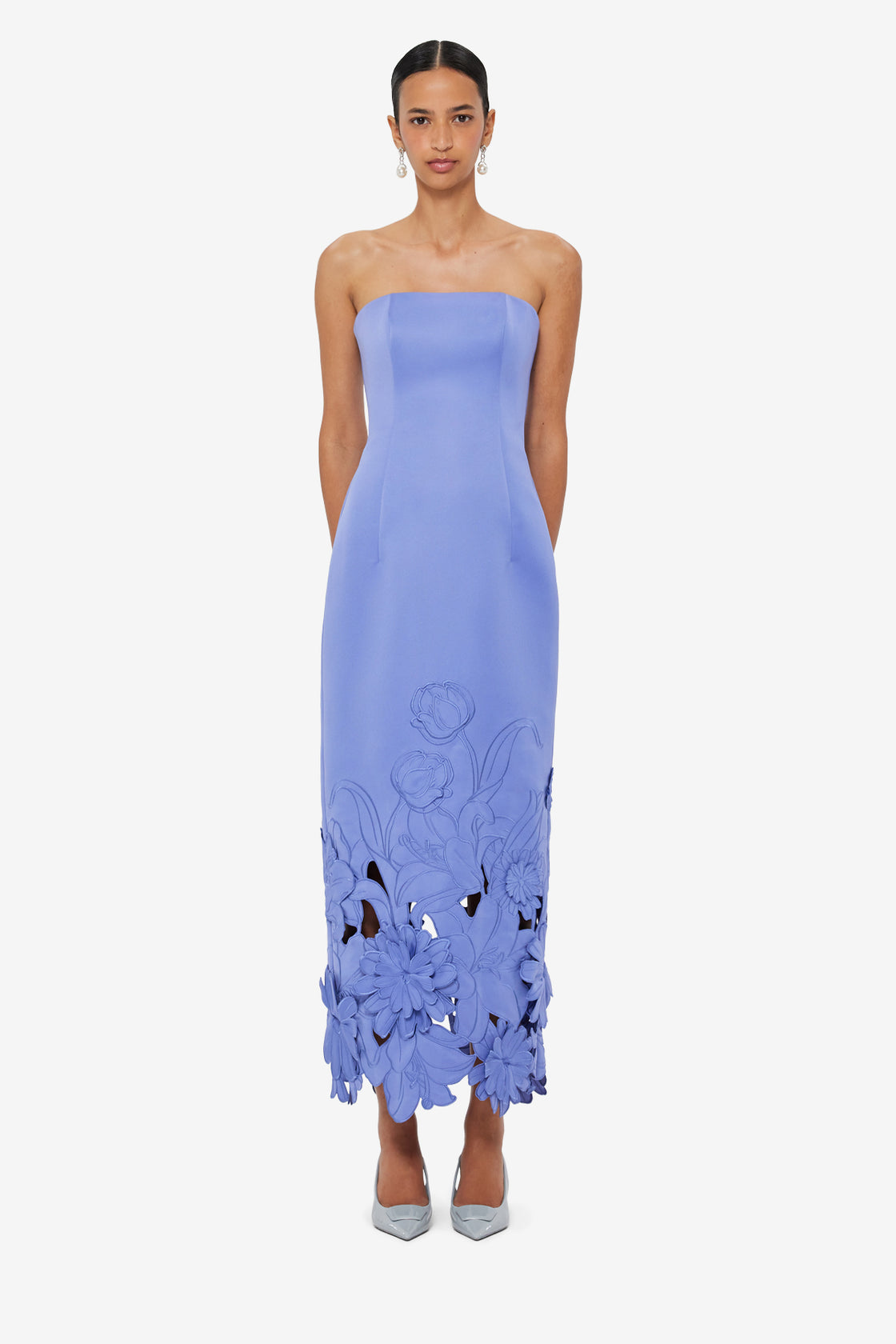 leo lin strapless dress LEO LIN - Rayna Embellished Wool Blend Bustier Maxi Dress