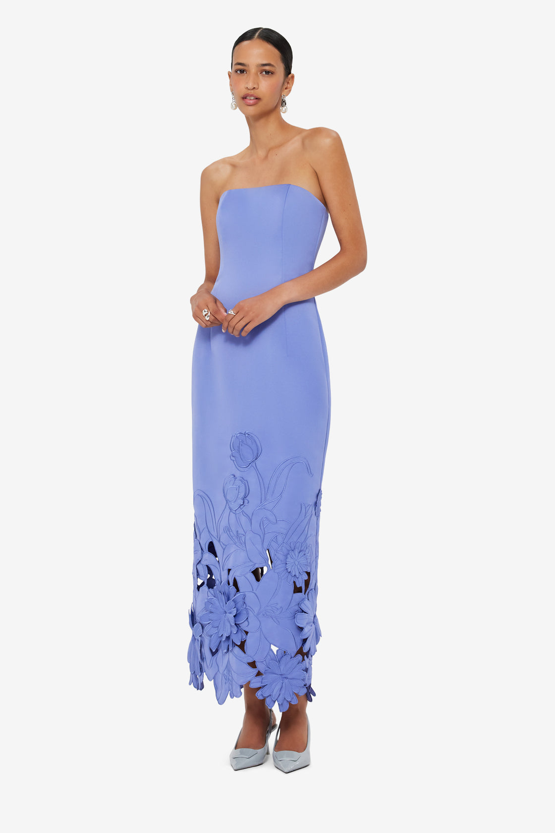 leo lin rayna dress Rayna Appliqué Bustier Maxi Dress