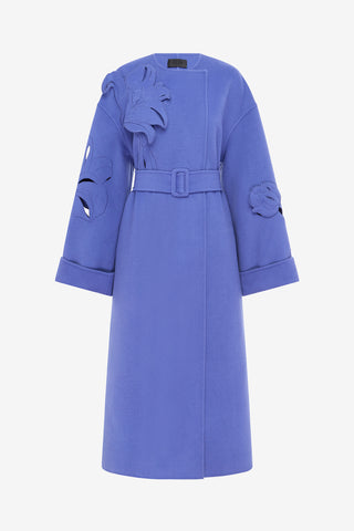 Exclusive LEO LIN Celestine Appliqué Wool Coat - Moonlight