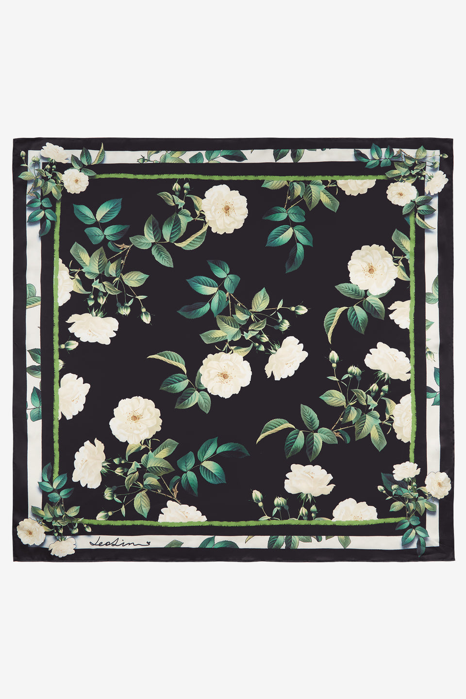 Exclusive LEO LIN Small Scarf - White Rose Print