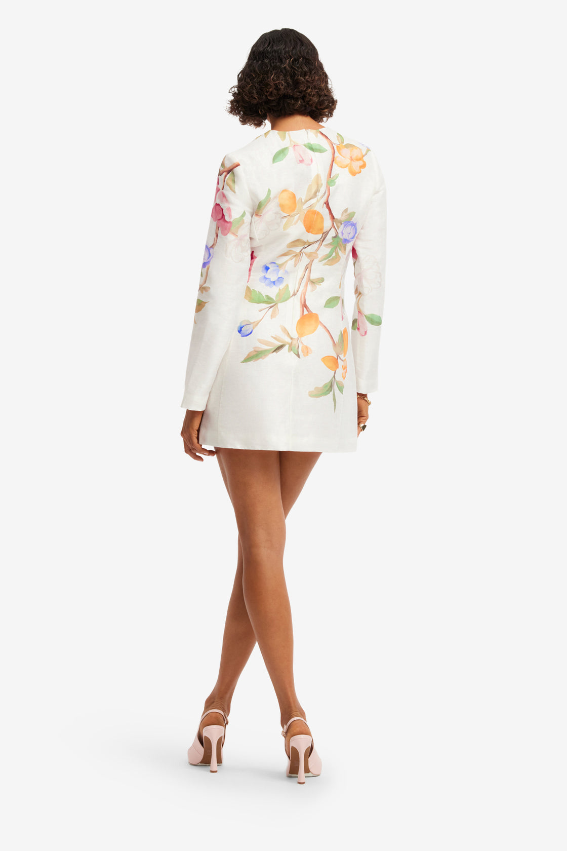 Exclusive LEO LIN Aliza Long Sleeve Mini Dress - Lemon Vine Print in Snow