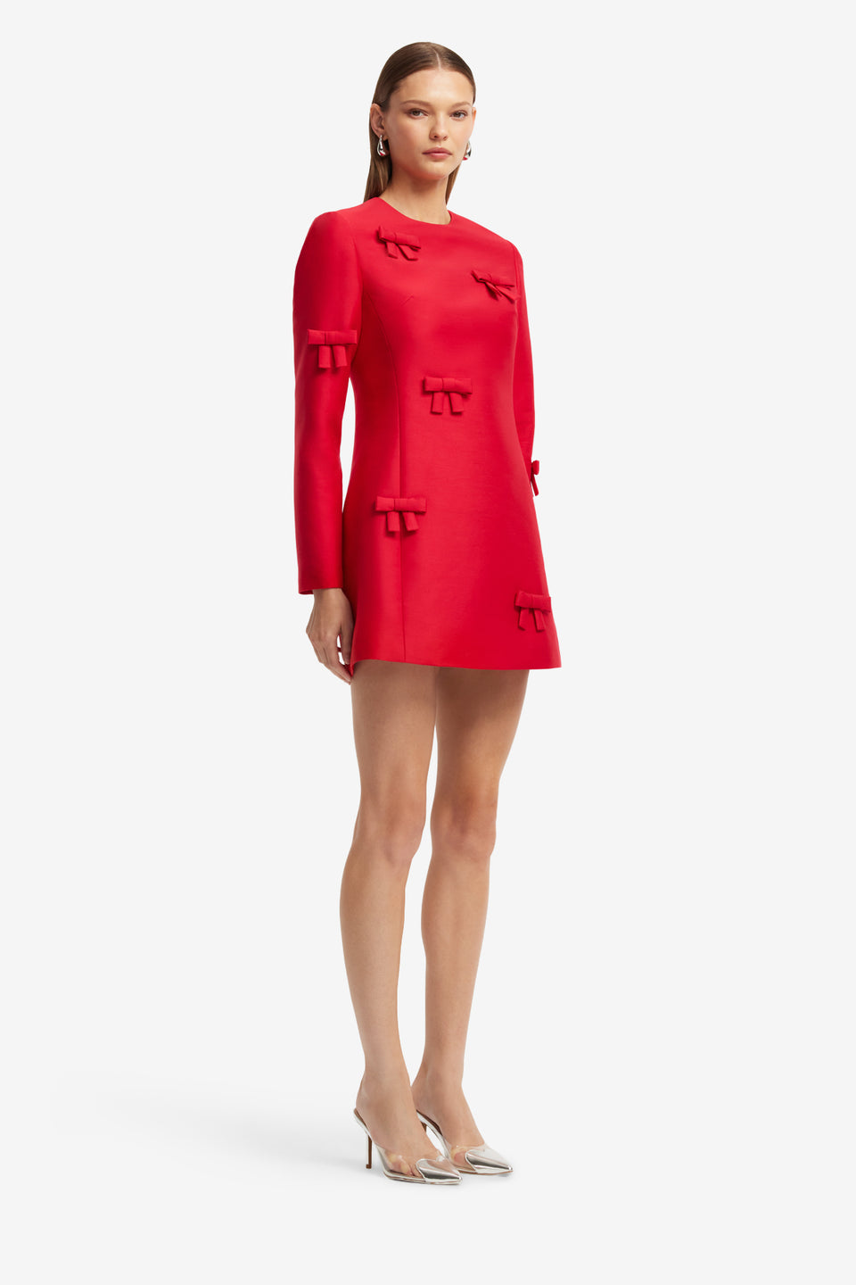 Aliza Bow Long Sleeve Mini Dress - Vermilion Dress Mini