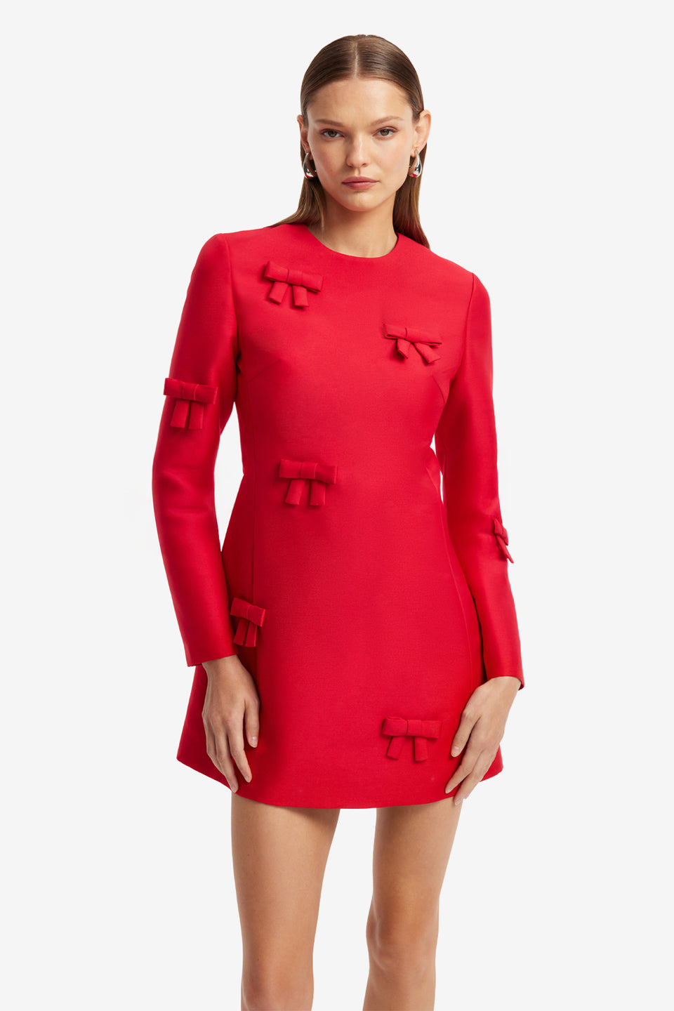 Aliza Bow Long Sleeve Mini Dress - Vermilion Dress Mini