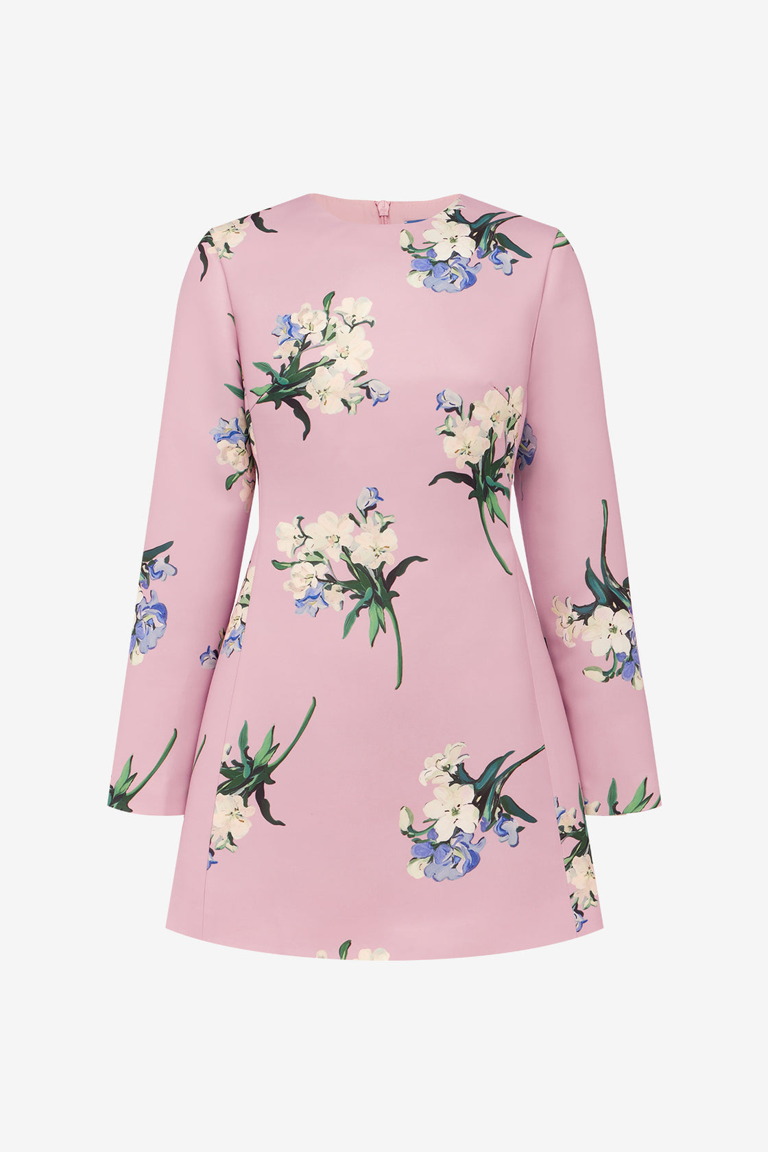 Aliza Long Sleeve Mini Dress - Bouquet Print in Pastel Pink Dress Mini