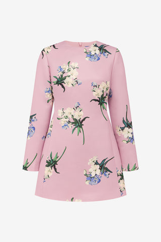 Aliza Long Sleeve Mini Dress - Bouquet Print in Pastel Pink Dress Mini