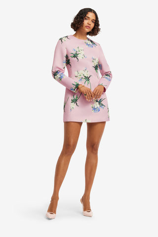 Aliza Long Sleeve Mini Dress - Bouquet Print in Pastel Pink Dress Mini