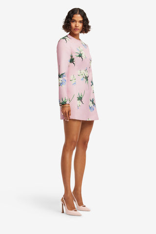 Aliza Long Sleeve Mini Dress - Bouquet Print in Pastel Pink Dress Mini