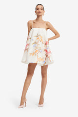 Caitlin Mini Dress - Lemon Vine Print in Snow Dress Mini