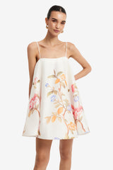 Caitlin Mini Dress - Lemon Vine Print in Snow Dress Mini