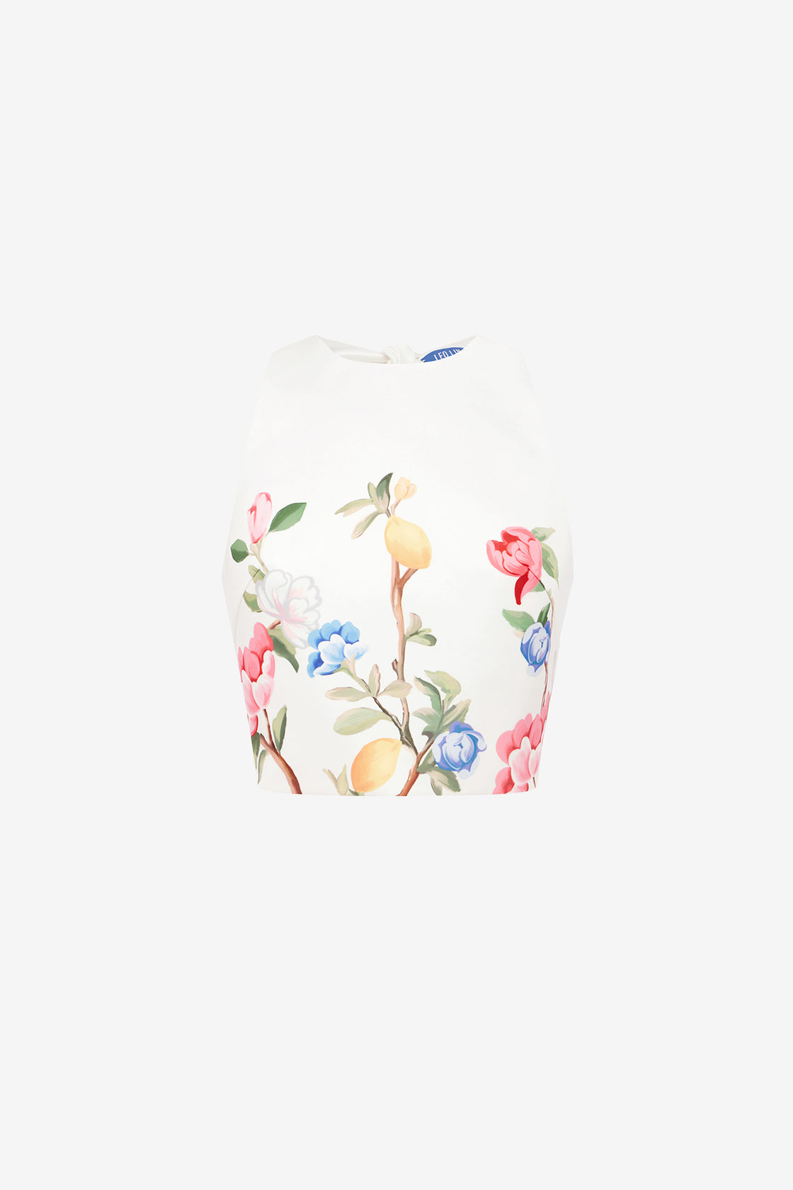 Ella Bow Backless Top - Lemon Vine Print in Snow Tops