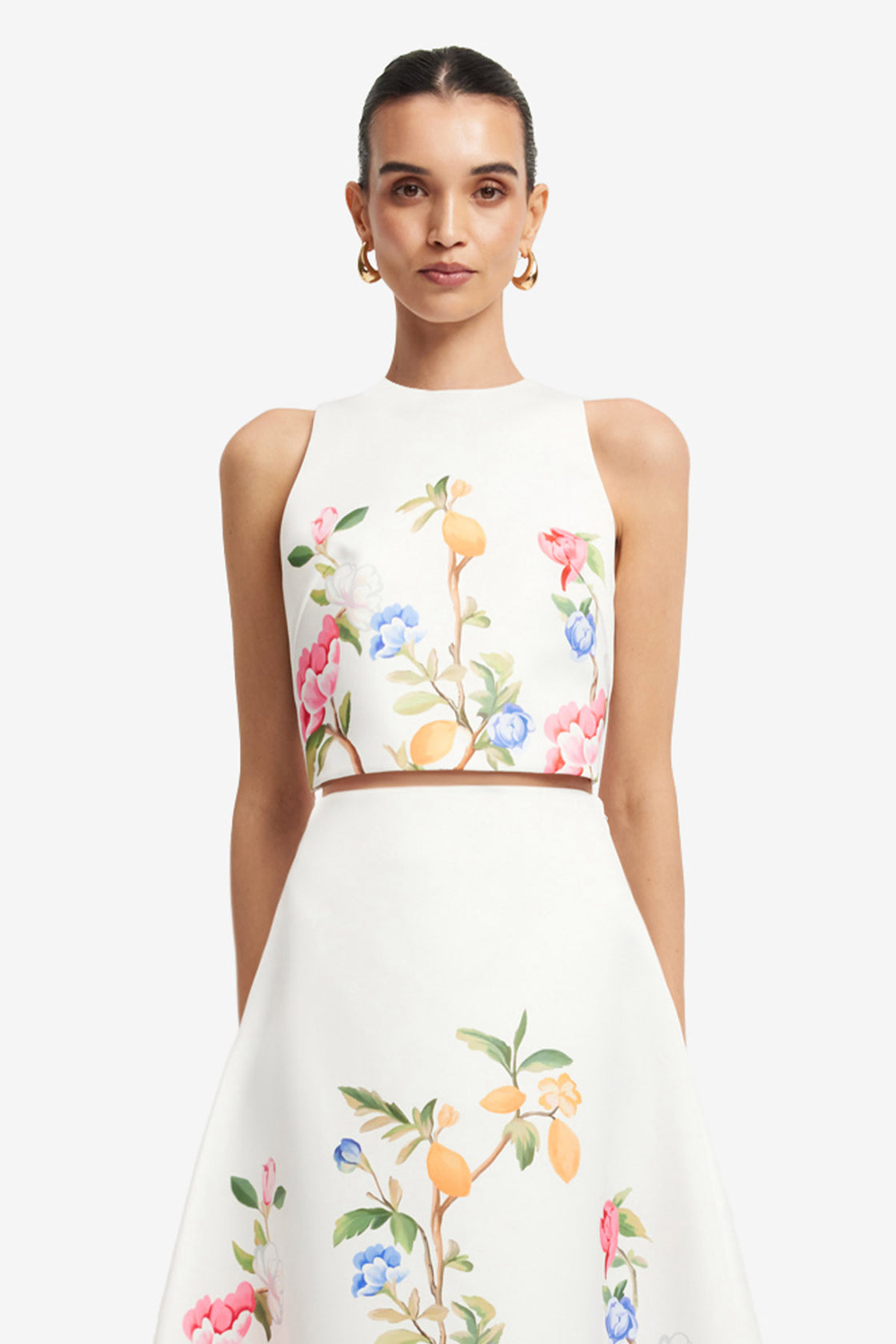 Ella Bow Backless Top - Lemon Vine Print in Snow Tops
