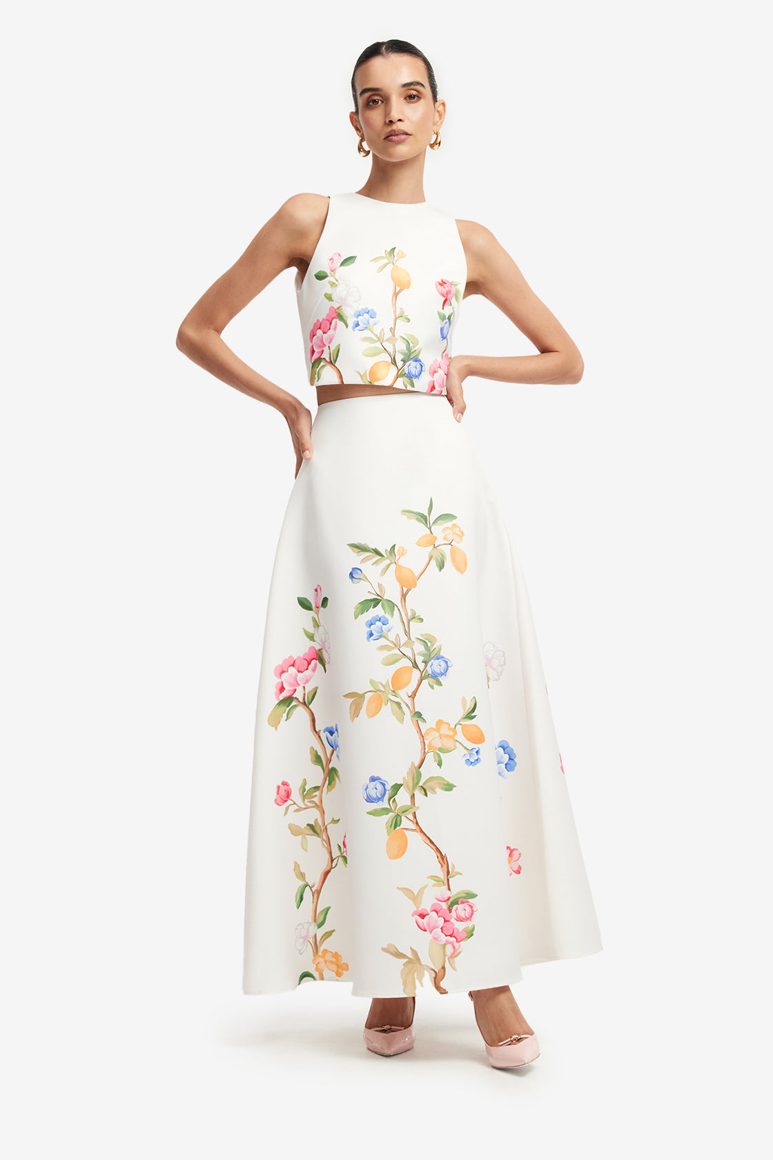 Ella Bow Backless Top - Lemon Vine Print in Snow Tops