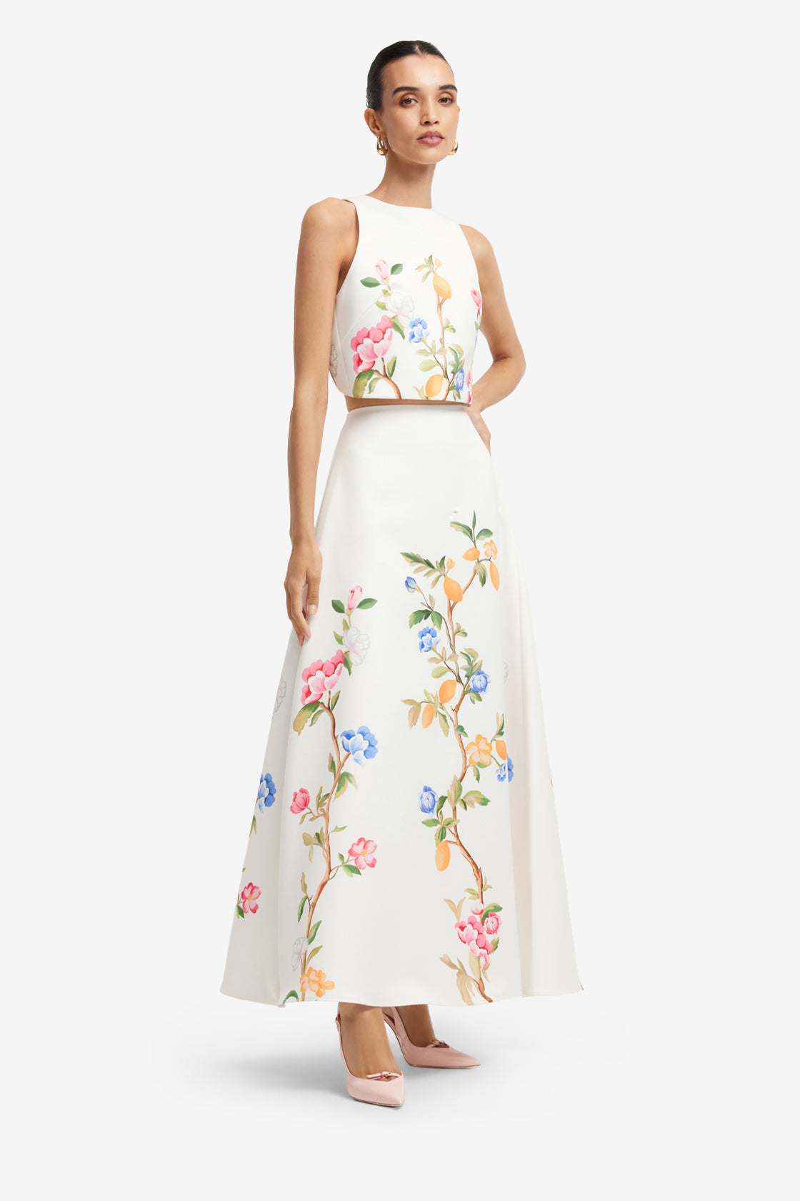 Ella Bow Backless Top - Lemon Vine Print in Snow Tops