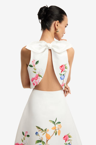 Ella Bow Backless Top - Lemon Vine Print in Snow Tops