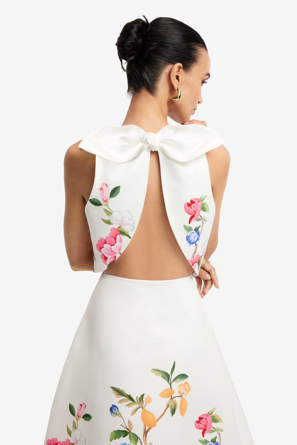 Exclusive LEO LIN Ella Bow Backless Top - Lemon Vine Print in Snow