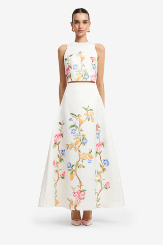 Clara Maxi Skirt - Lemon Vine Print in Snow Skirts