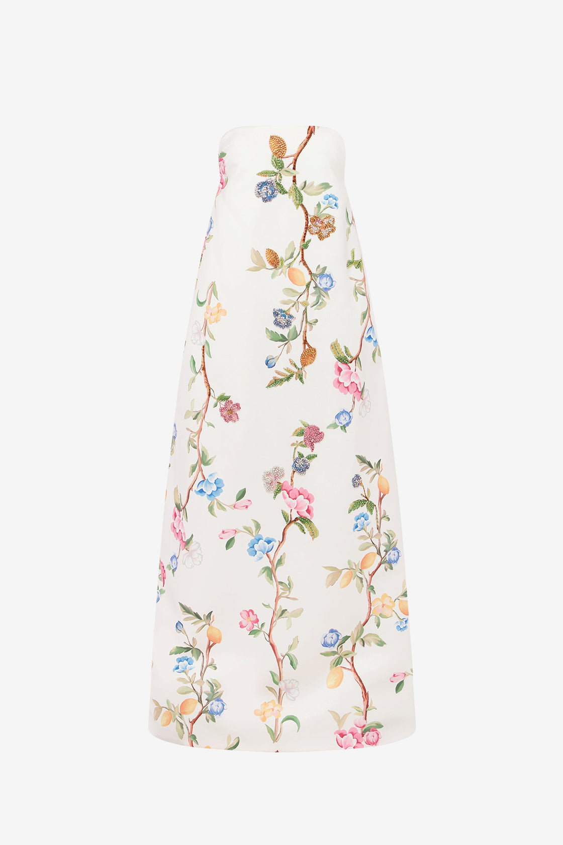 Phoebe Embellished Gown - Lemon Vine Print in Snow Dress Maxi