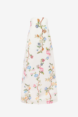 Phoebe Embellished Gown - Lemon Vine Print in Snow Dress Maxi