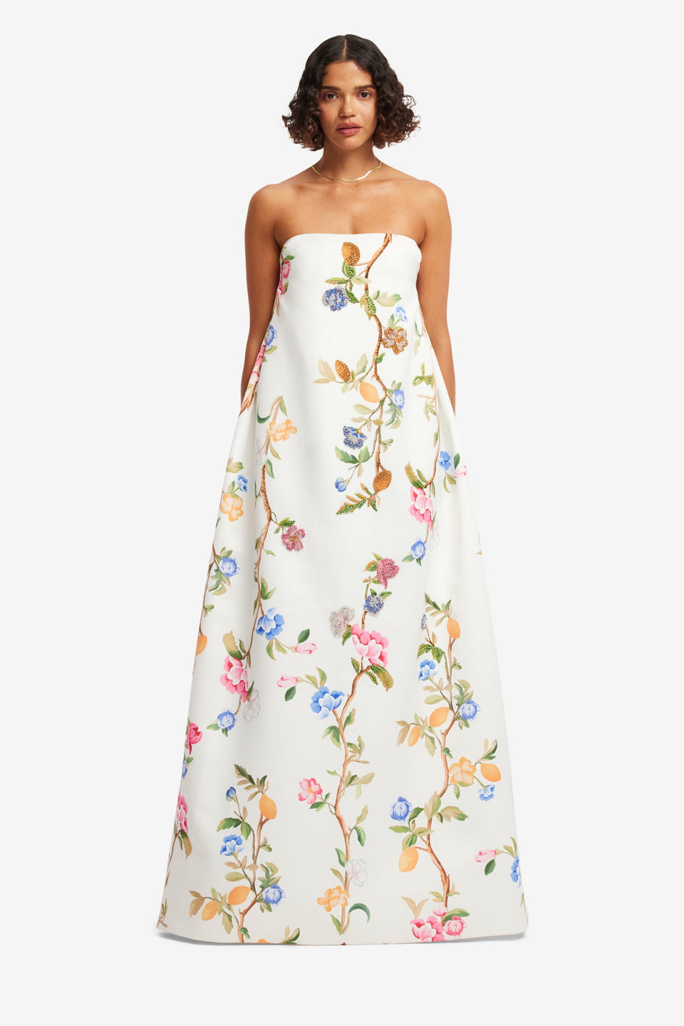 Exclusive LEO LIN Phoebe Embellished Gown - Lemon Vine Print in Snow