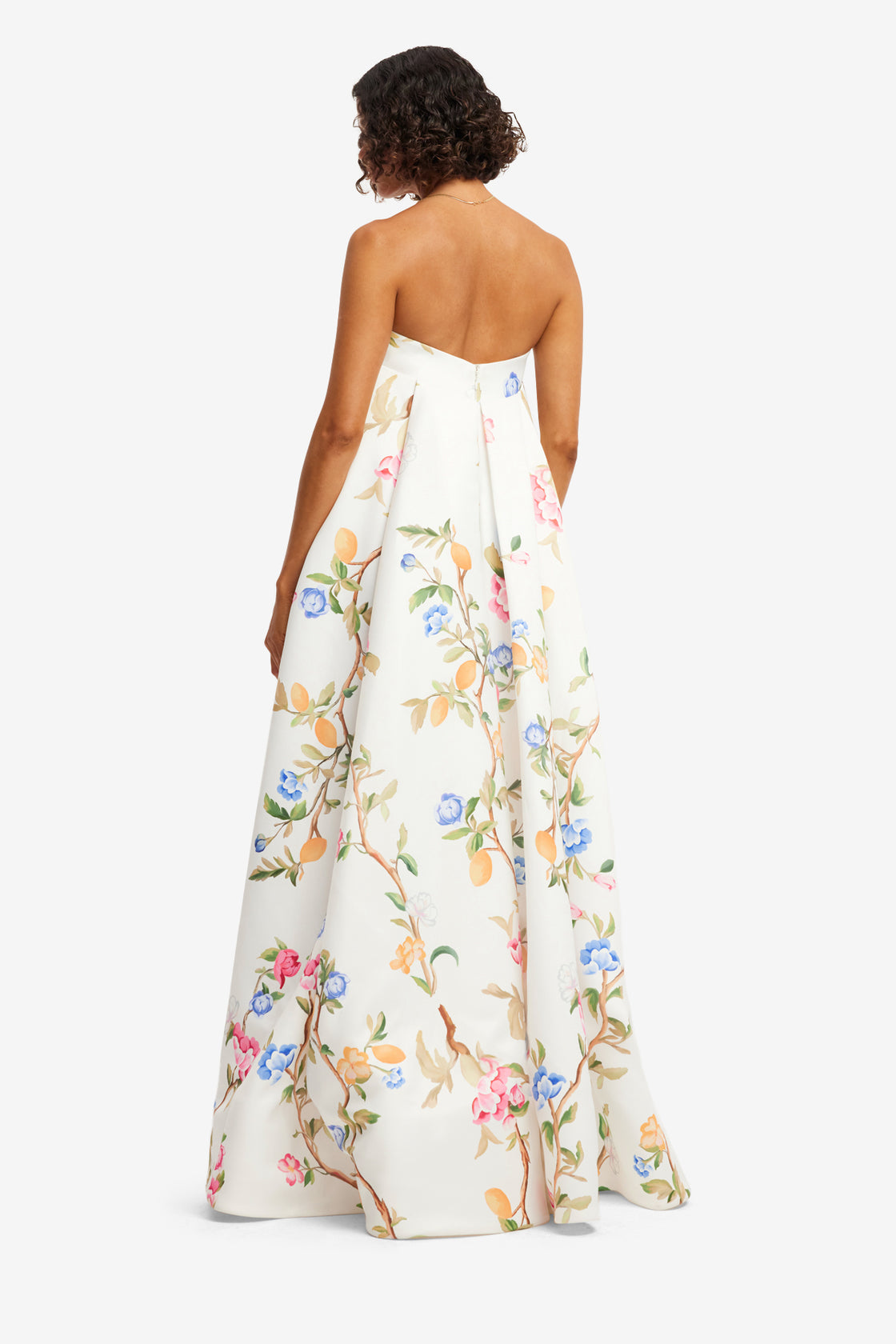 Phoebe Embellished Gown - Lemon Vine Print in Snow Dress Maxi