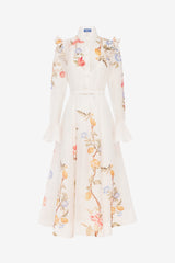 Selina Butterfly Sleeve Midi Dress - Lemon Vine Print in Snow Dress Midi