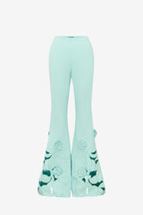 Vera Appliqué Flared Pants - Pale Turquoise Pants