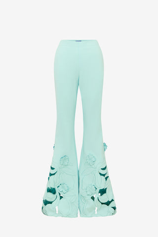 Exclusive LEO LIN Vera Applique Flared Pants - Pale Turquoise