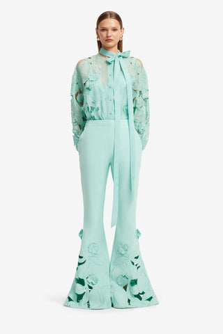 Exclusive LEO LIN Vera Applique Flared Pants - Pale Turquoise