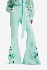 Vera Appliqué Flared Pants - Pale Turquoise Pants
