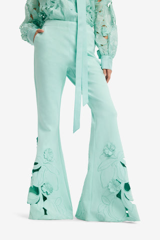 Exclusive LEO LIN Vera Applique Flared Pants - Pale Turquoise