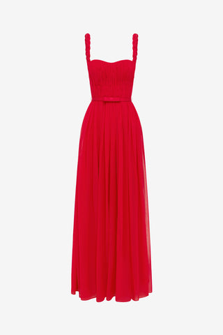 Angelina Ruffled Floor Length Dress - Vermilion Dress Maxi