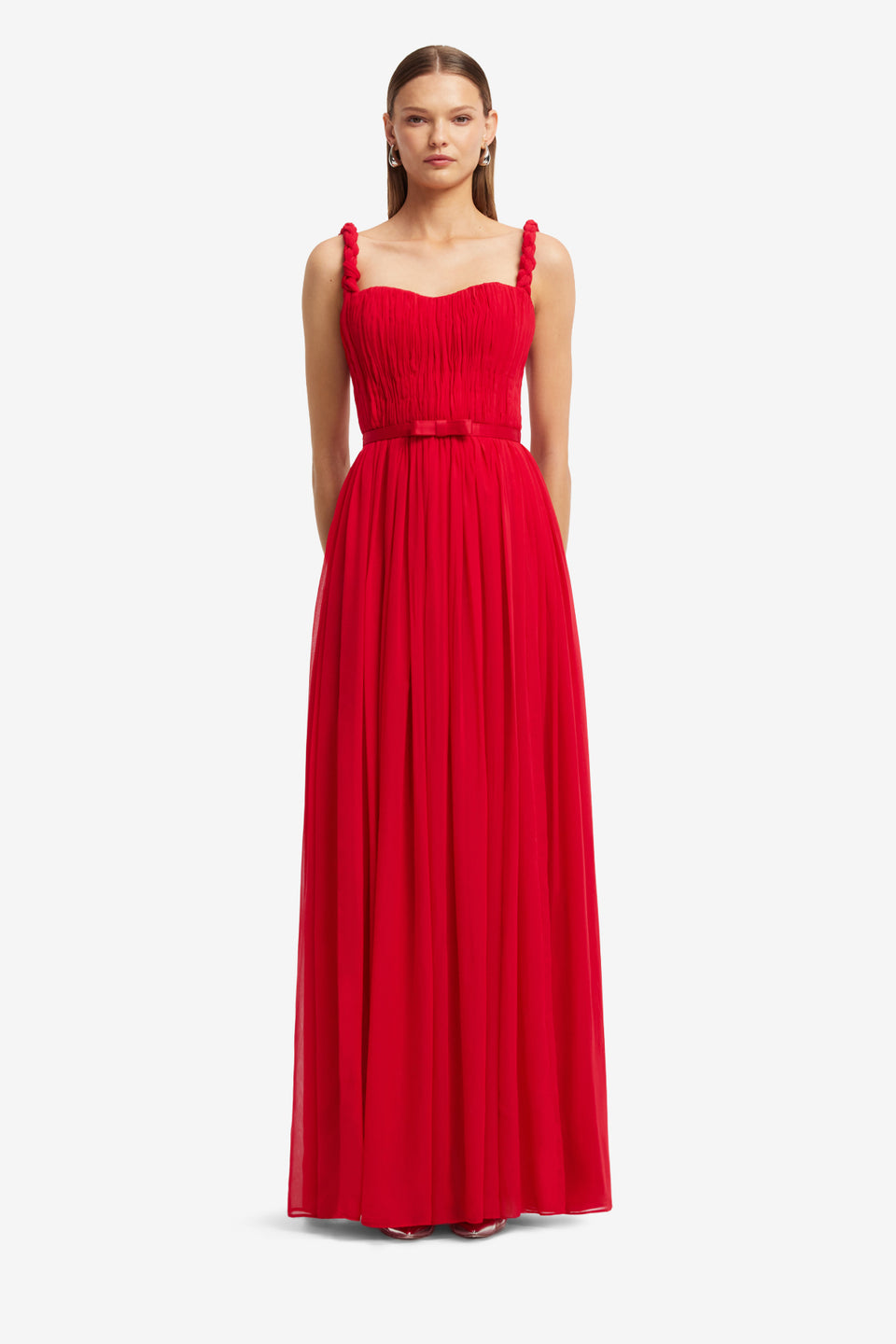 Angelina Ruffled Floor Length Dress - Vermilion Dress Maxi