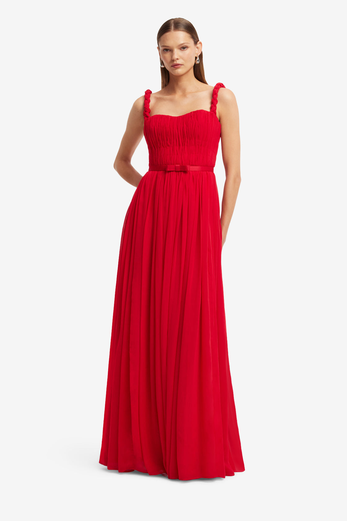 Angelina Ruffled Floor Length Dress - Vermilion Dress Maxi