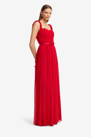 Angelina Ruffled Floor Length Dress - Vermilion Dress Maxi