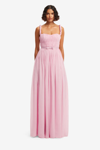 Angelina Ruffled Floor Length Dress - Pastel Pink Dress Maxi