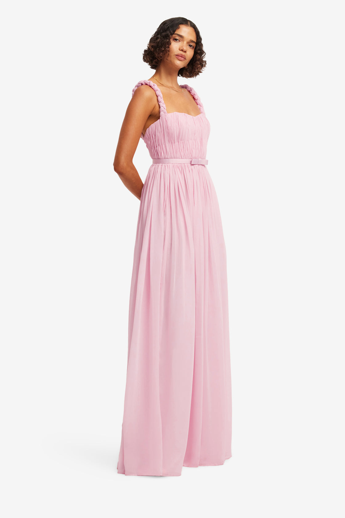 Angelina Ruffled Floor Length Dress - Pastel Pink Dress Maxi