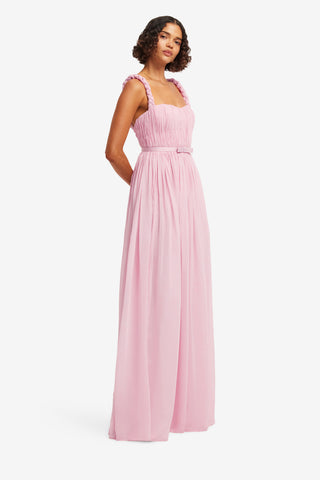 Angelina Ruffled Floor Length Dress - Pastel Pink Dress Maxi