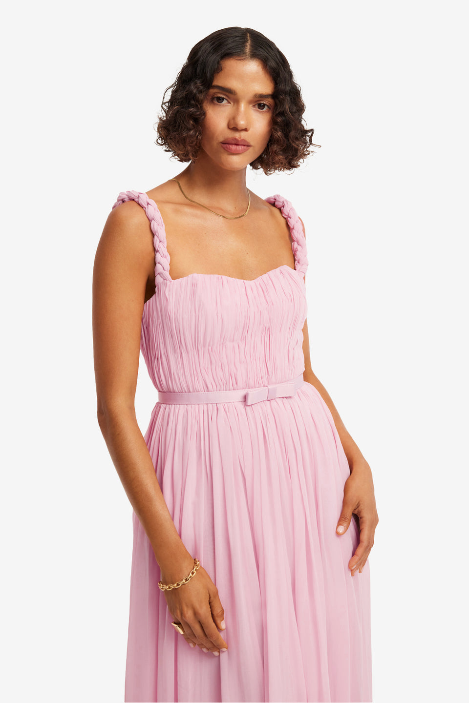 Exclusive LEO LIN Angelina Ruffled Floor Length Dress - Pastel Pink