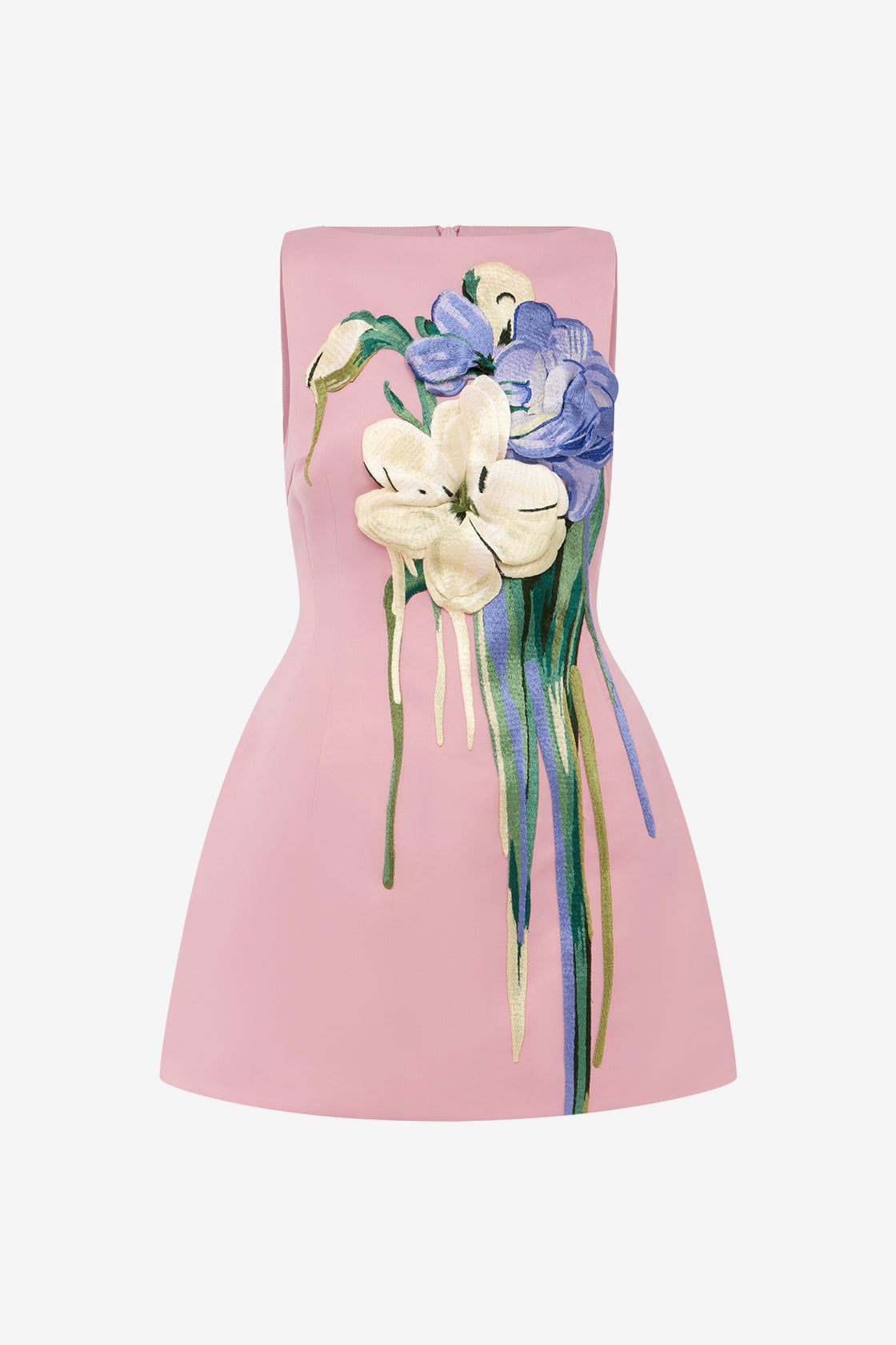 Exclusive LEO LIN Ali Embroidered Boat Neck Mini Dress - Bouquet Print in Pastel Pink