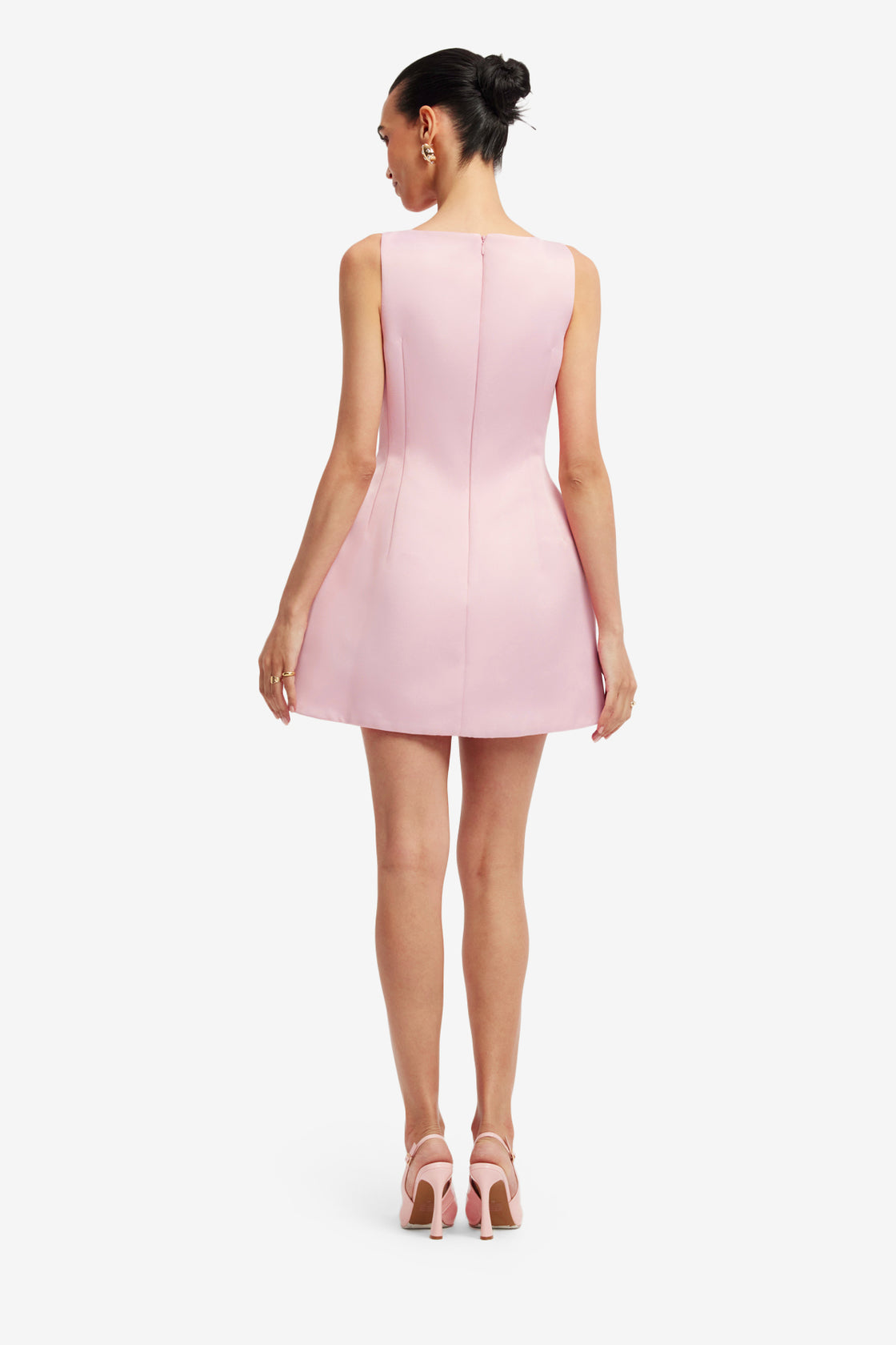 Exclusive LEO LIN Ali Embroidered Boat Neck Mini Dress - Bouquet Print in Pastel Pink