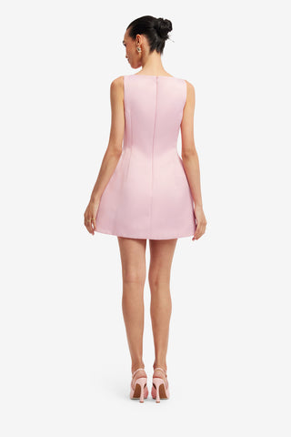 Exclusive LEO LIN Ali Embroidered Boat Neck Mini Dress - Bouquet Print in Pastel Pink