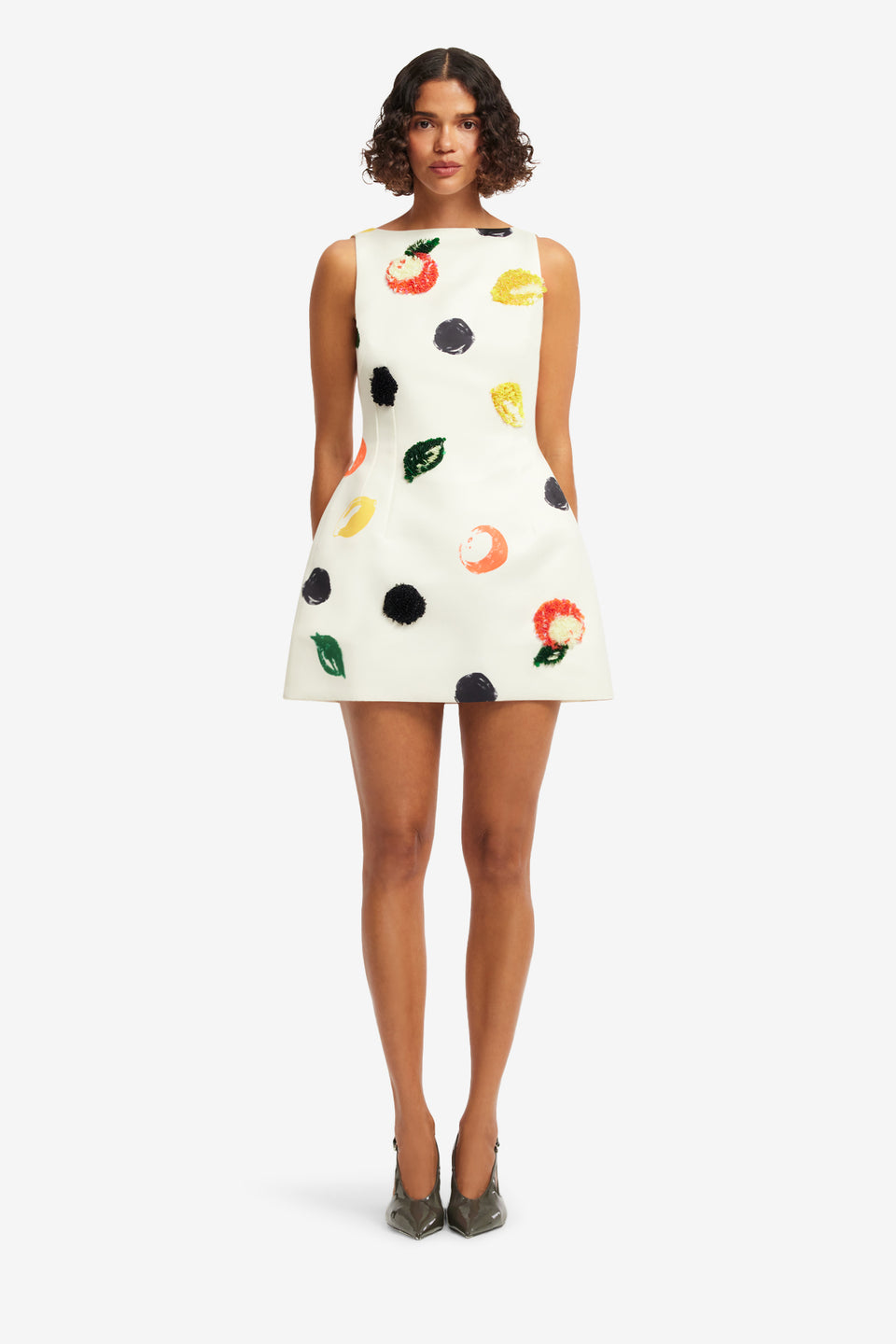 Exclusive LEO LIN Ali Embellished Boat Neck Mini Dress - Citrus Spots