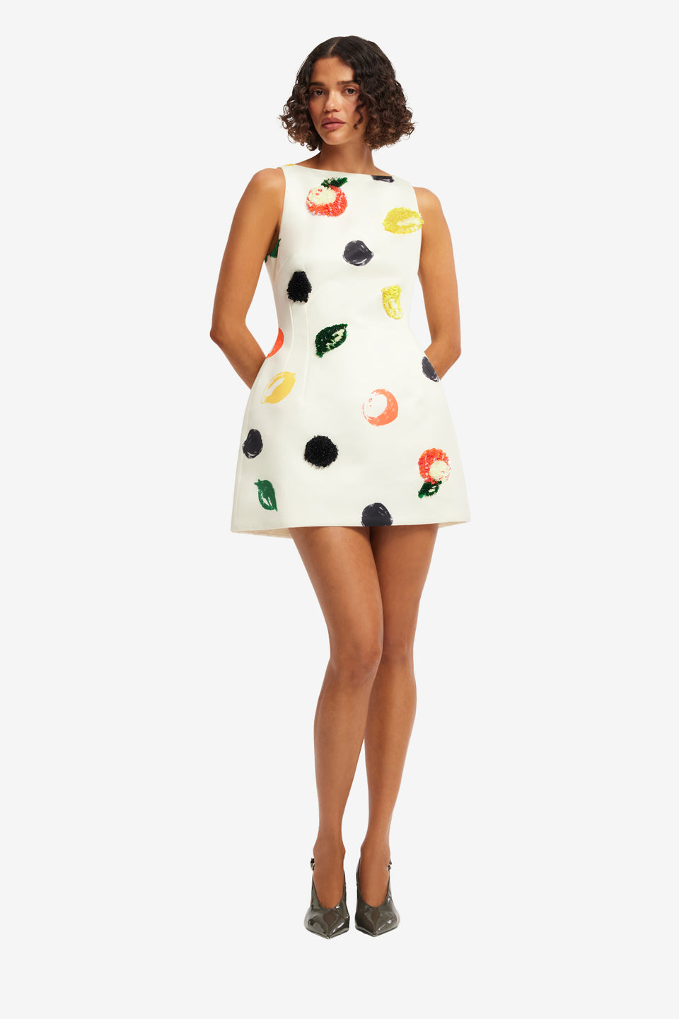 Exclusive LEO LIN Ali Embellished Boat Neck Mini Dress - Citrus Spots