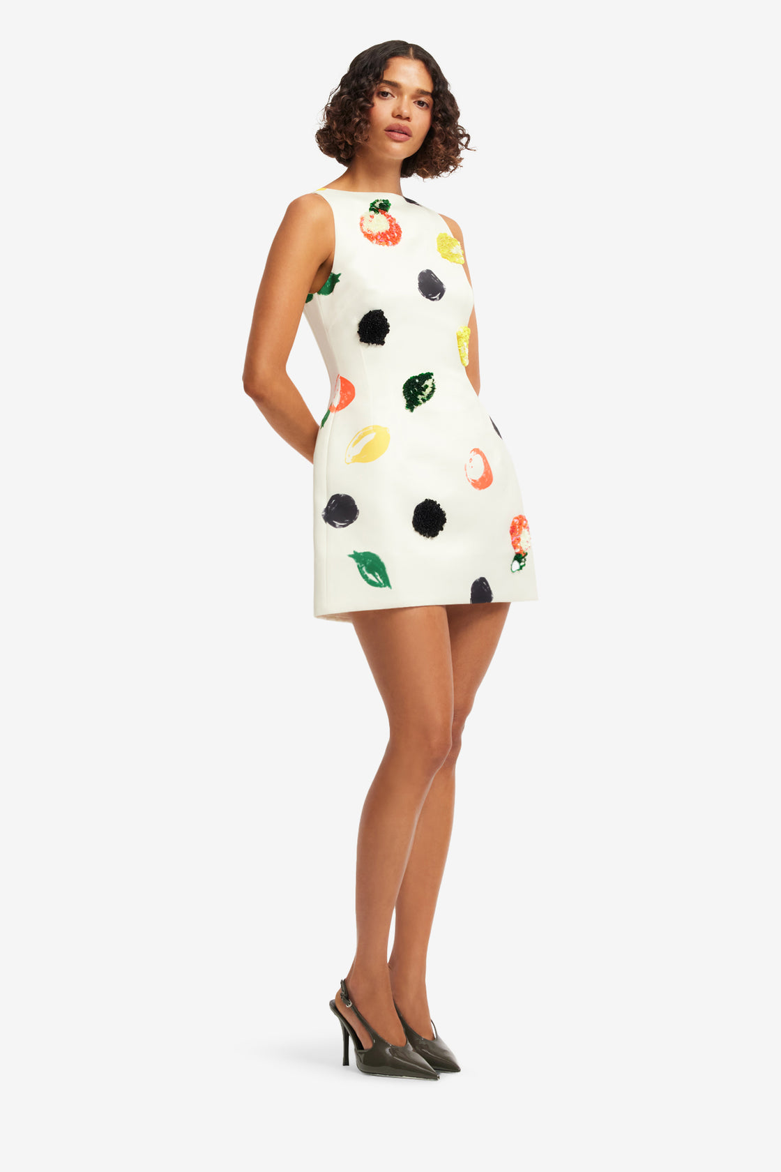 Exclusive LEO LIN Ali Embellished Boat Neck Mini Dress - Citrus Spots