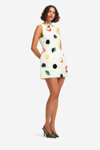 Exclusive LEO LIN Ali Embellished Boat Neck Mini Dress - Citrus Spots