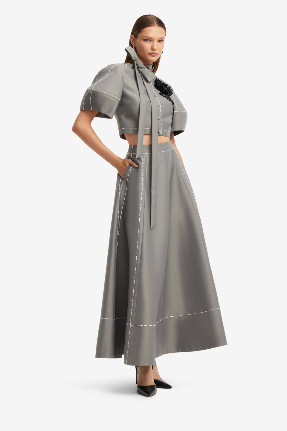 Molly Puff Sleeve Top - Steel Blouse/Shirts